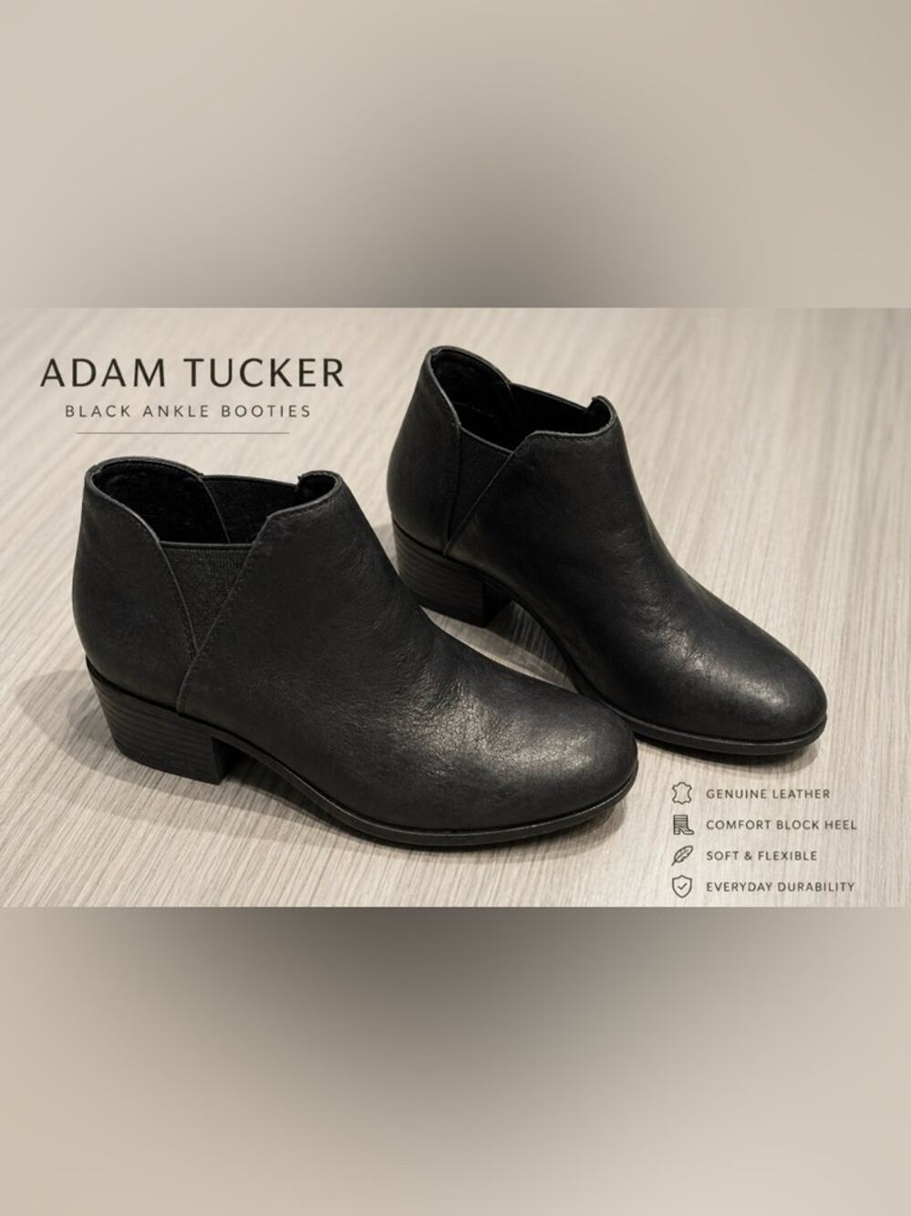 Adam Tucker by Me Too Ilisa4 Black Goat Leather Ankle Boots Size 6.5M